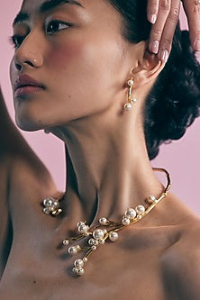 Gold Finish Swarovski Pearl Dangler Earrings