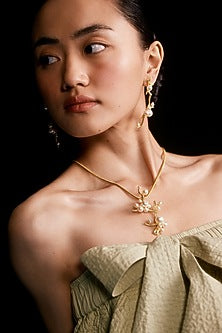 Gold Finish Swarovski Pearl Dangler Earrings