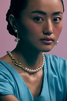 Gold Finish Swarovski Pearl Dangler Earrings