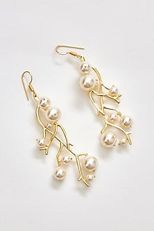 Gold Finish Swarovski Pearl Dangler Earrings