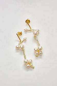 Gold Finish Swarovski Pearl Dangler Earrings