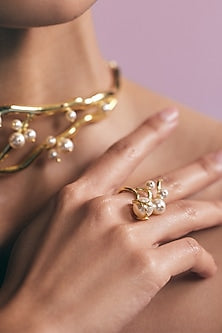 Gold Finish Swarovski Pearl Ring