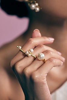 Gold Finish Swarovski Pearl Ring