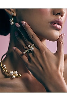 Gold Finish Swarovski Pearl Ring