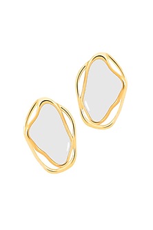 Gold Plated White Enameled Stud Earrings