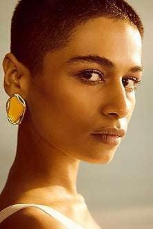 Gold Plated Yellow Enameled Stud Earrings