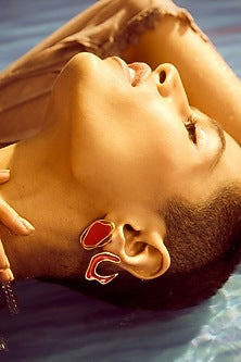 Gold Plated Red Enameled Stud Earrings