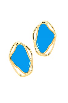 Gold Plated Blue Enameled Stud Earrings