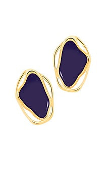 Gold Plated Dark Blue Enameled Stud Earrings