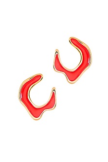 Gold Plated Red Enameled Stud Earrings