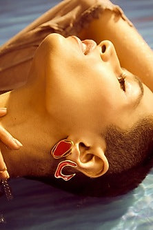 Gold Plated Red Enameled Stud Earrings