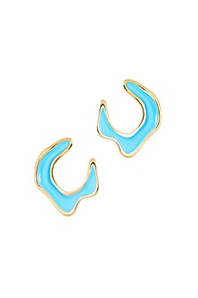 Gold Plated Sky Blue Enameled Stud Earrings