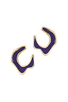 Gold Plated Dark Blue Enameled Stud Earrings