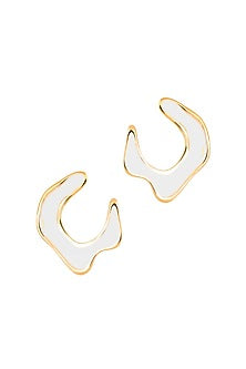 Gold Plated White Enameled Stud Earrings