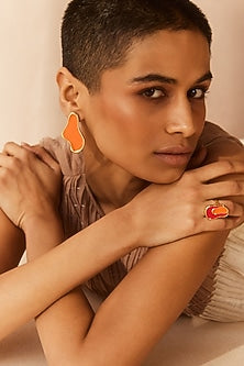 Gold Plated Orange Enameled Stud Earrings
