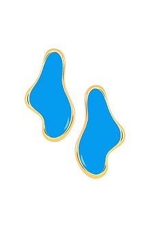 Gold Plated Sky Blue Enameled Stud Earrings