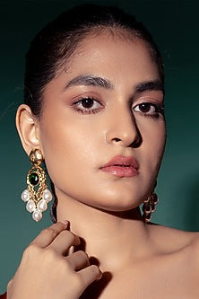 Gold Plated Pearl & Zircon Dangler Earrings