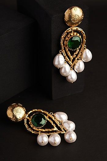 Gold Plated Pearl & Zircon Dangler Earrings