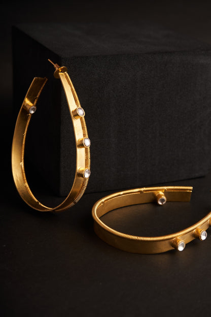 Gold Plated Pearl & Zircon Hoop Earrings