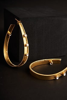 Gold Plated Pearl & Zircon Hoop Earrings