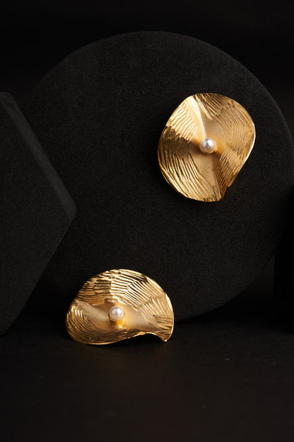 Gold Plated Pearl & Zircon Stud Earrings