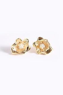 Gold Finish Floral Stud Earrings