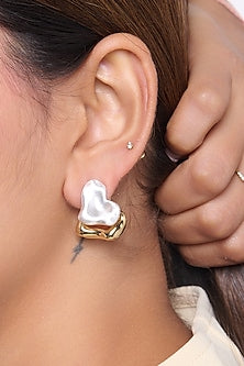 Gold Finish Heart Stud Earrings