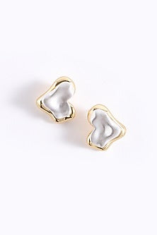 Gold Finish Heart Stud Earrings