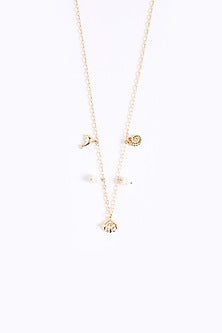 Gold Finish Pearl Dolphin Charm Chain Necklace
