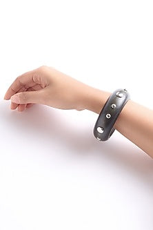 Silver Finish Black Wooden Handcrafted Bangle