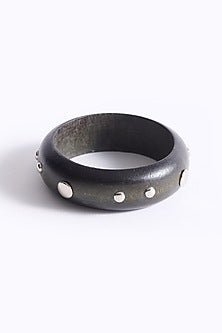 Silver Finish Black Wooden Handcrafted Bangle