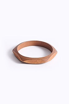 Gold Finish Hexagon-Shaped Wooden Bangle