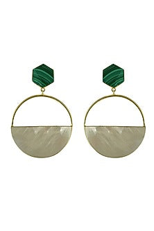 Gold Finish Malachite & Mother Of Pearl Dangler Earrings