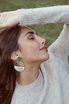 Gold Finish Malachite & Mother Of Pearl Dangler Earrings