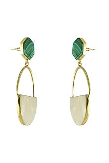 Gold Finish Malachite & Mother Of Pearl Dangler Earrings