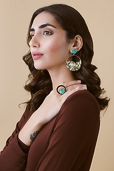 Gold Finish Malachite Dangler Earrings