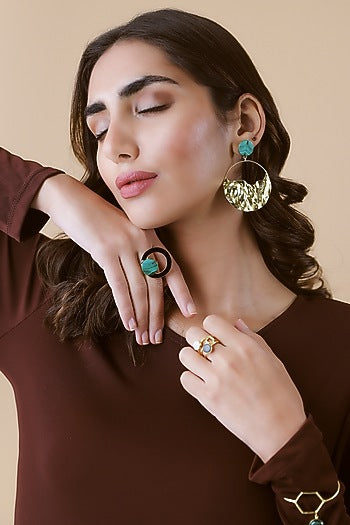 Gold Finish Malachite Dangler Earrings