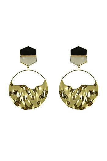 Gold Finish Black Onyx & Mother Of Pearl Dangler Earrings
