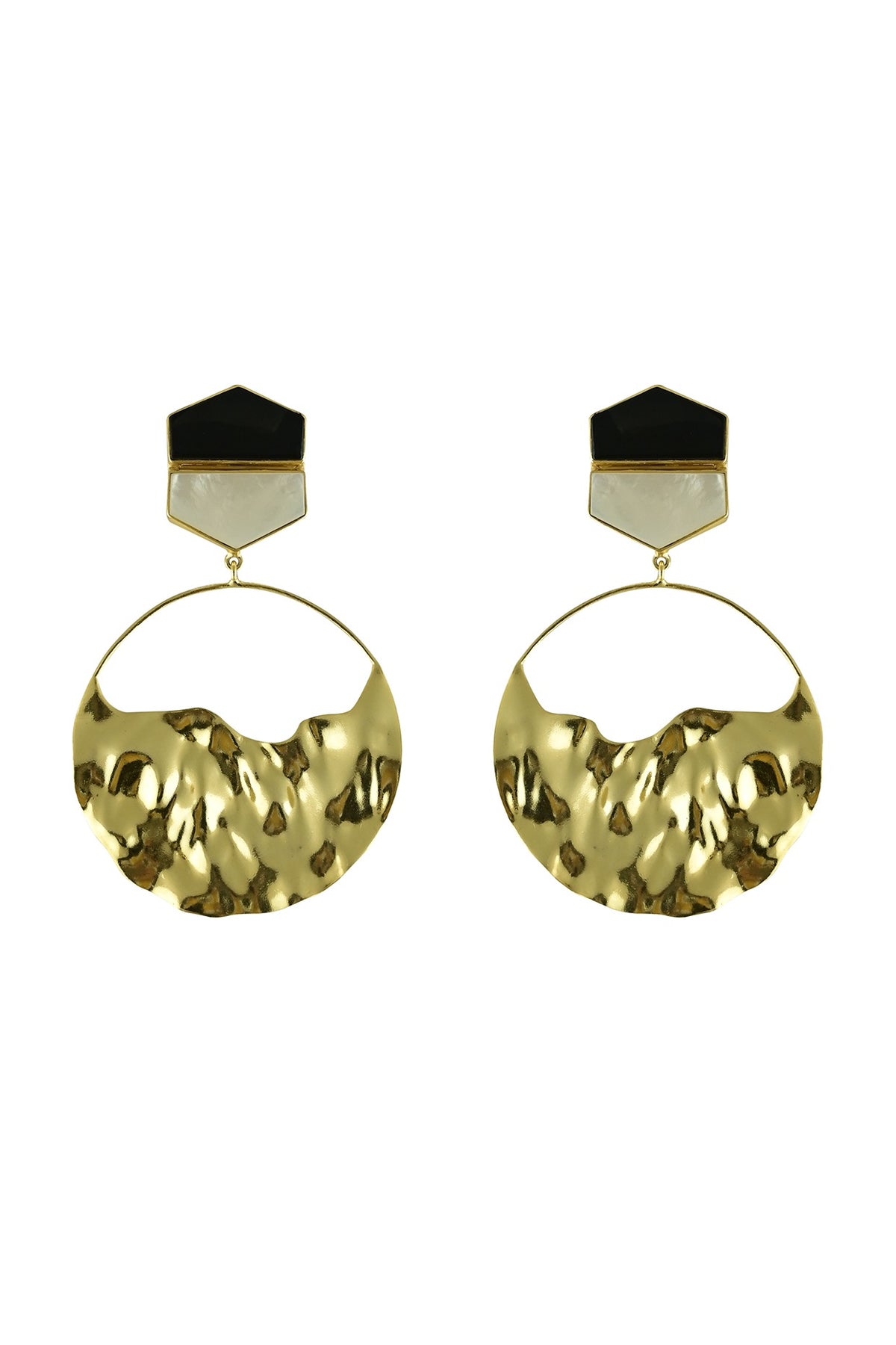 Gold Finish Black Onyx & Mother Of Pearl Dangler Earrings