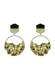 Gold Finish Black Onyx & Mother Of Pearl Dangler Earrings