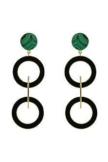 Gold Finish Malachite Enamelled Dangler Earrings