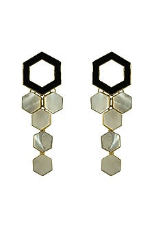 Gold Finish Mother Of Pearl Enamelled Dangler Earrings
