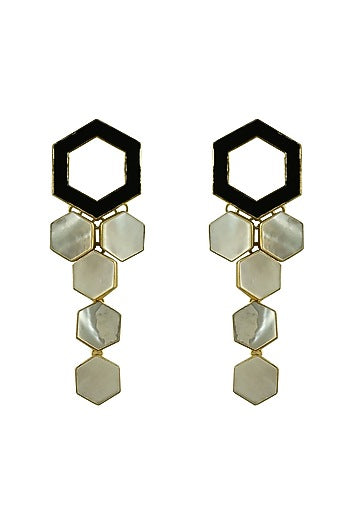Gold Finish Mother Of Pearl Enamelled Dangler Earrings
