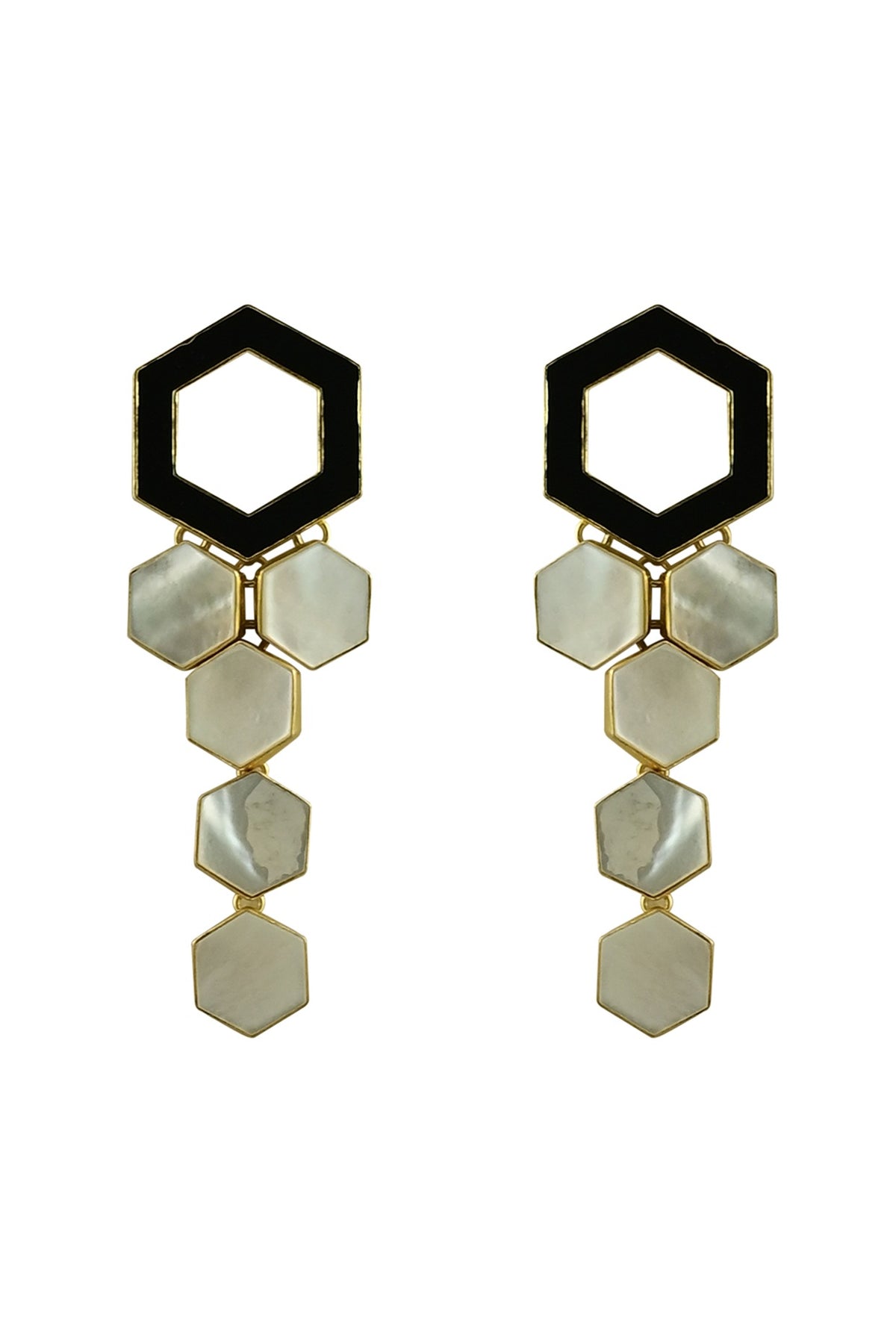 Gold Finish Mother Of Pearl Enamelled Dangler Earrings