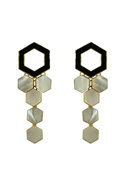 Gold Finish Mother Of Pearl Enamelled Dangler Earrings
