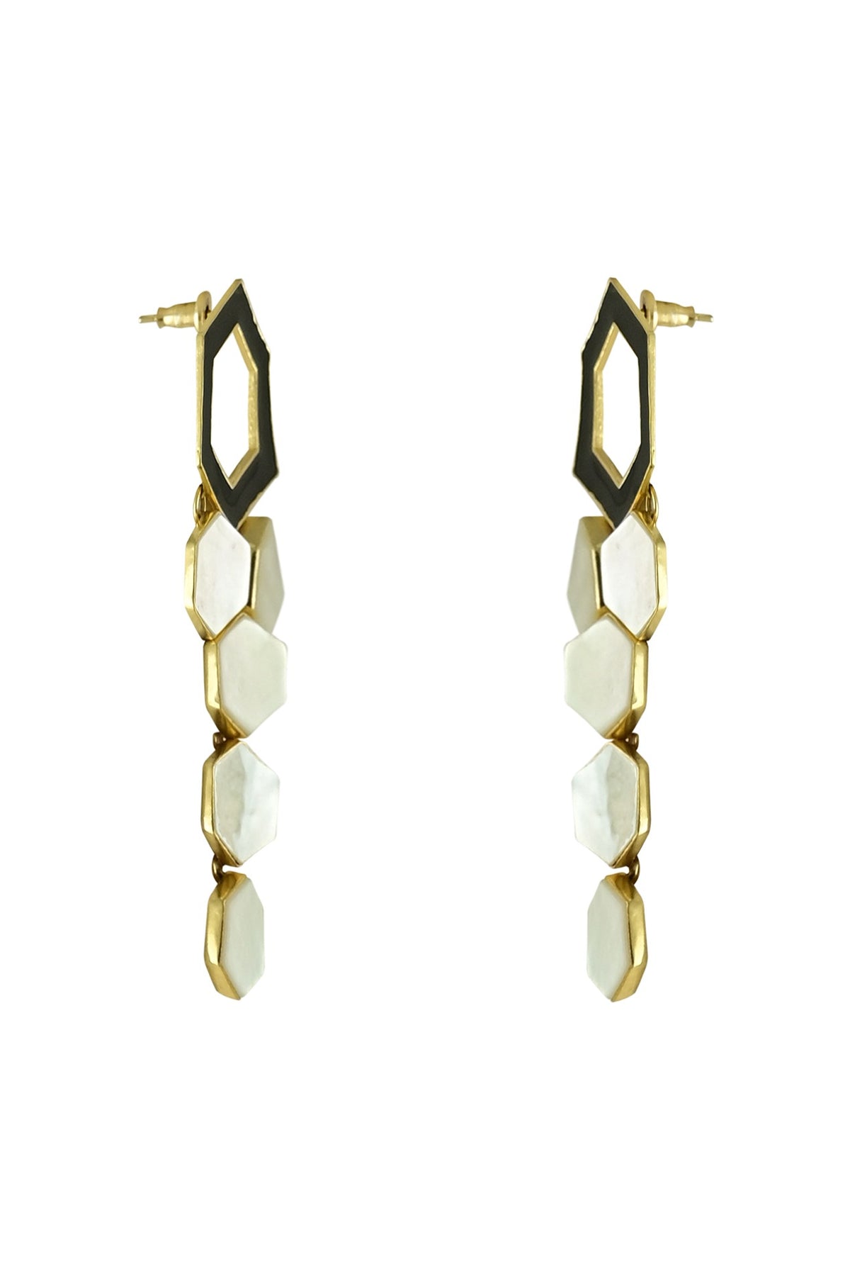 Gold Finish Mother Of Pearl Enamelled Dangler Earrings