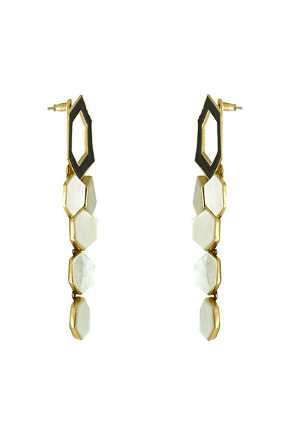 Gold Finish Mother Of Pearl Enamelled Dangler Earrings