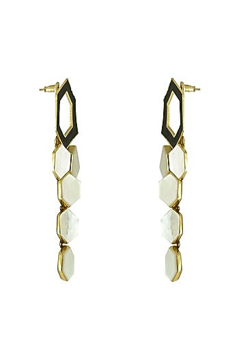 Gold Finish Mother Of Pearl Enamelled Dangler Earrings