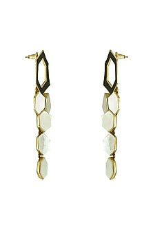 Gold Finish Mother Of Pearl Enamelled Dangler Earrings