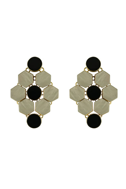 Gold Finish Black Onyx & Mother Of Pearl Dangler Earrings